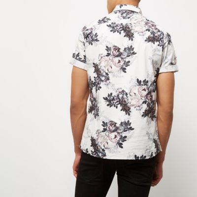 Ecru floral short sleeve shirt